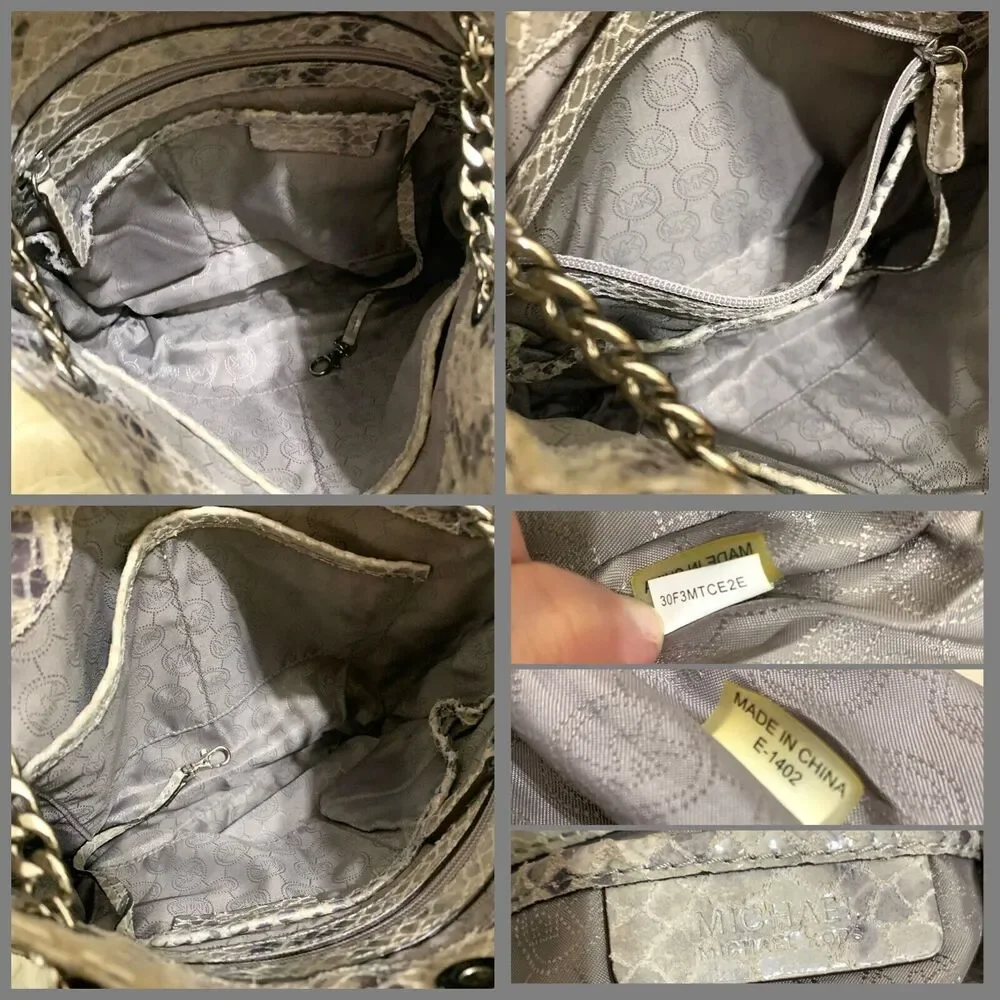 MICHAEL KORS JET SET Gray Python Leather North South Convertible Chain Hobo